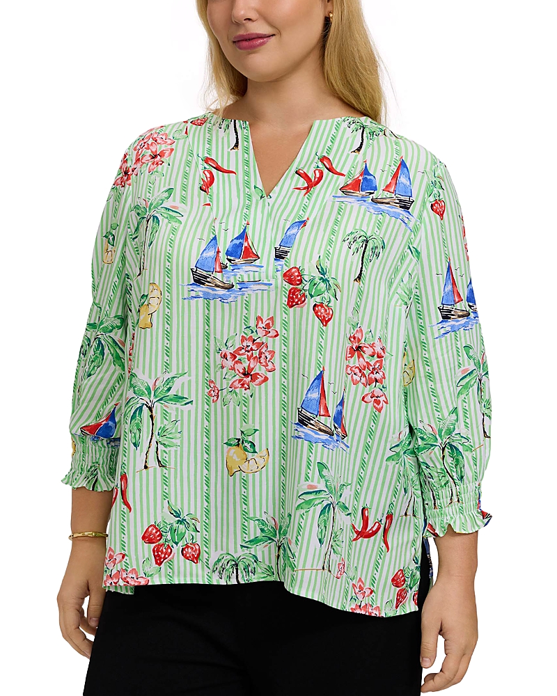 Foxcroft Plus Alicia 3/4 Sleeve Resort Stripe Shirt