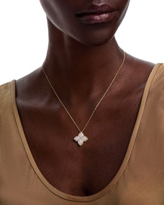 18K White & Yellow Gold Princess Flower Diamond Pendant Necklace, 16-18"