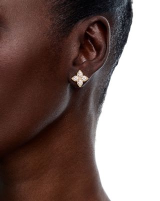 18K White & Yellow Gold Princess Flower Diamond Stud Earrings