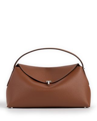 T-Lock Grained Leather Convertible Top Handle Bag in Sienna