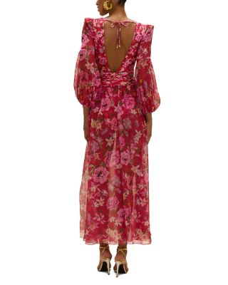 Peony Print Plunge Maxi Dress Swim Cover-Up
