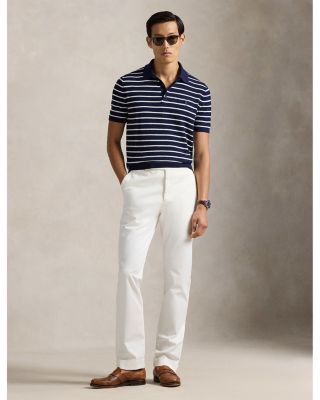 Striped Cotton Linen Polo Collar Sweater