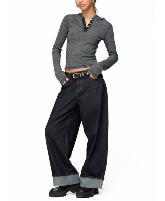 Damson Striped Hooded Henley Top