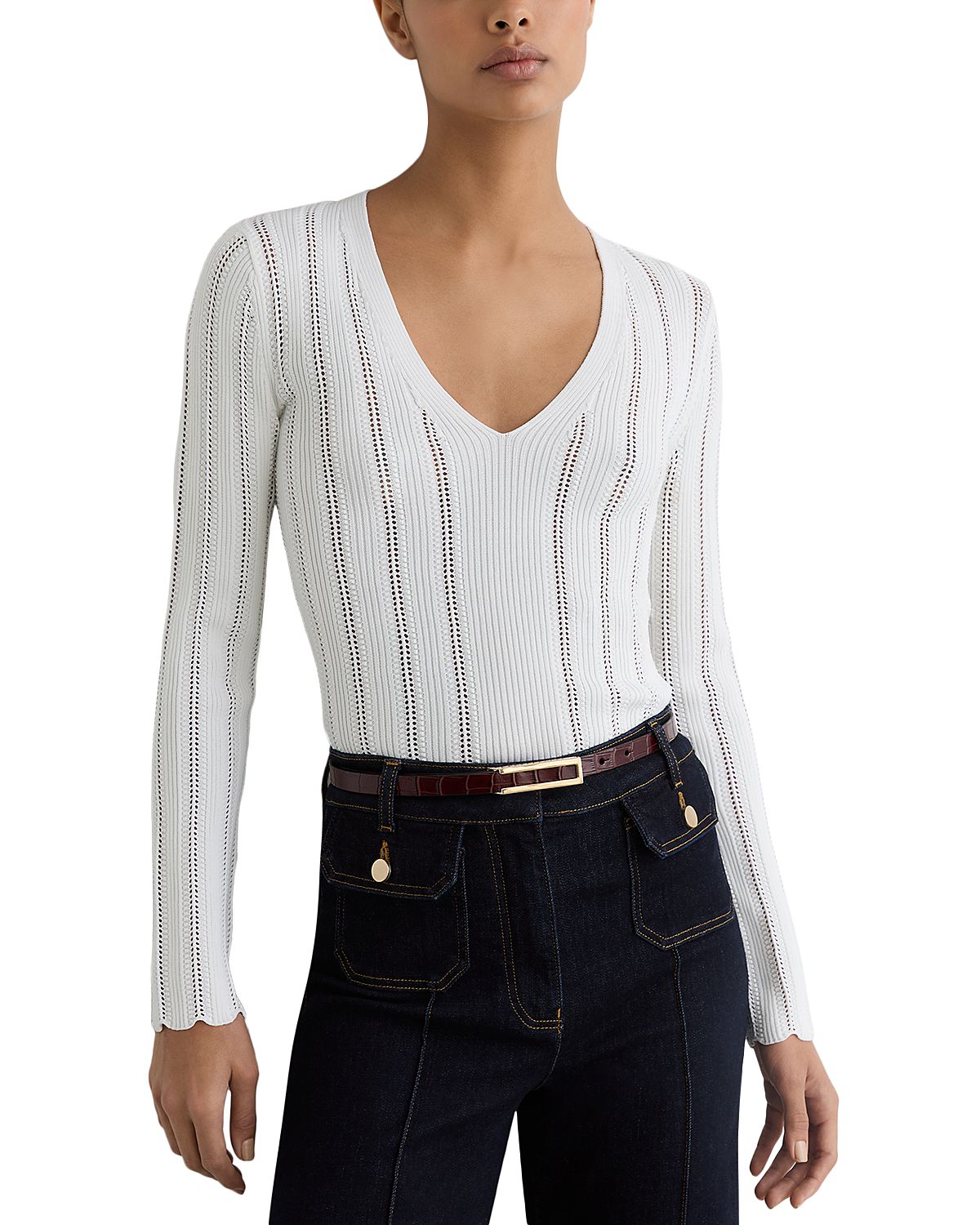 Reiss Loui V Neck Scallop Edge Jumper