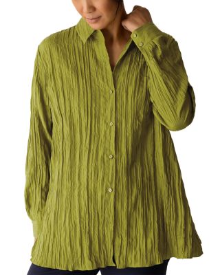 Classic Collar Pleated Silk Shirt