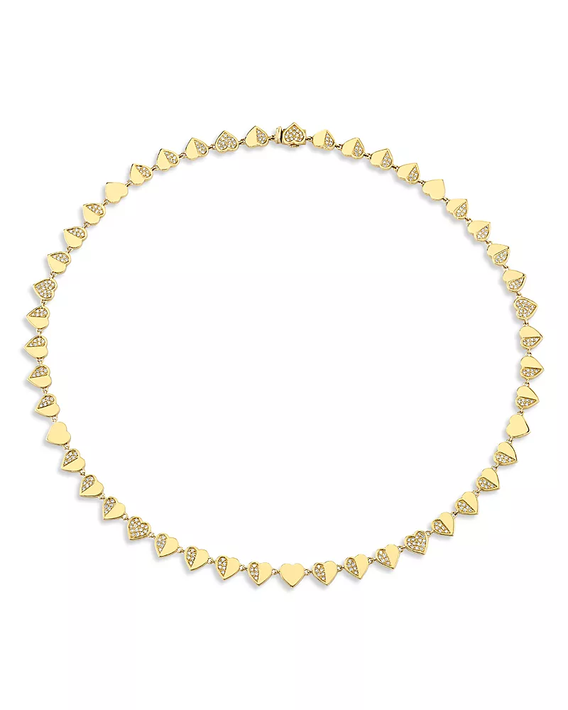 Sydney Evan 14K Yellow Gold The Solara Diamond Half Heart Eternity Necklace, 16