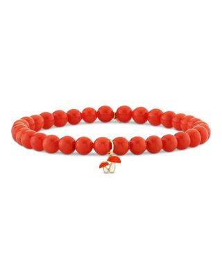 14K Yellow Gold The Solara Peach Coral & Mushroom Charm Bead Bracelet