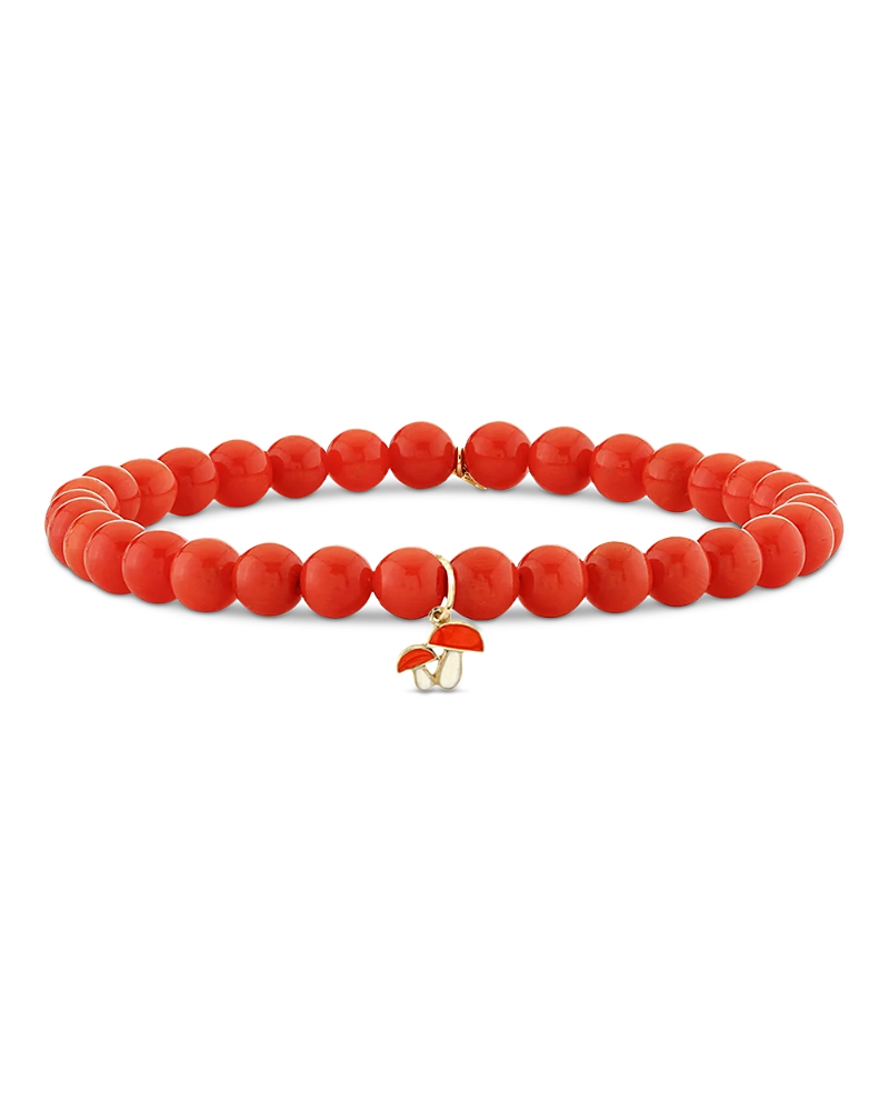 Sydney Evan 14K Yellow Gold The Solara Peach Coral & Mushroom Charm Bead Bracelet