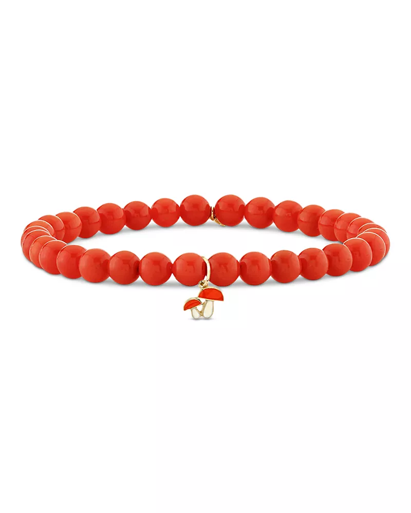 Sydney Evan 14K Yellow Gold The Solara Peach Coral & Mushroom Charm Bead Bracelet