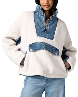 Denim Sherpa Mixed Media Pullover Jacket