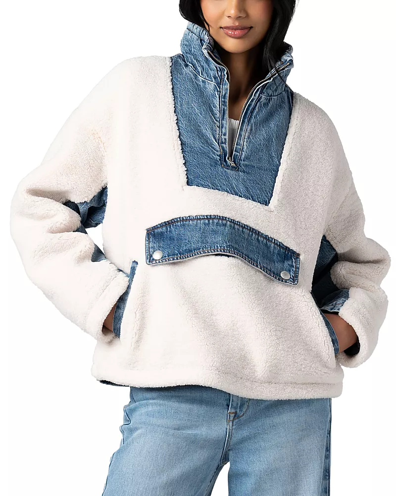 Blanknyc Denim Sherpa Mixed Media Pullover Jacket