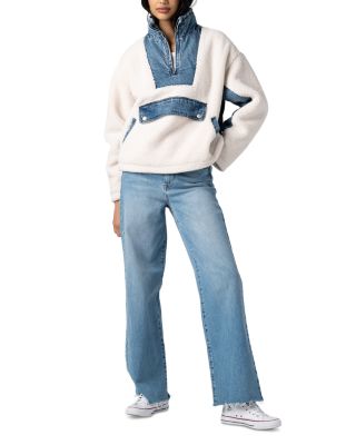 Denim Sherpa Mixed Media Pullover Jacket