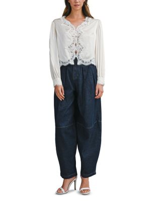 Pleated Denim Barrel Leg Pants
