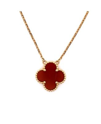 Vintage Alhambra Pendant Necklace 18K Gold and Carnelian 16.25"