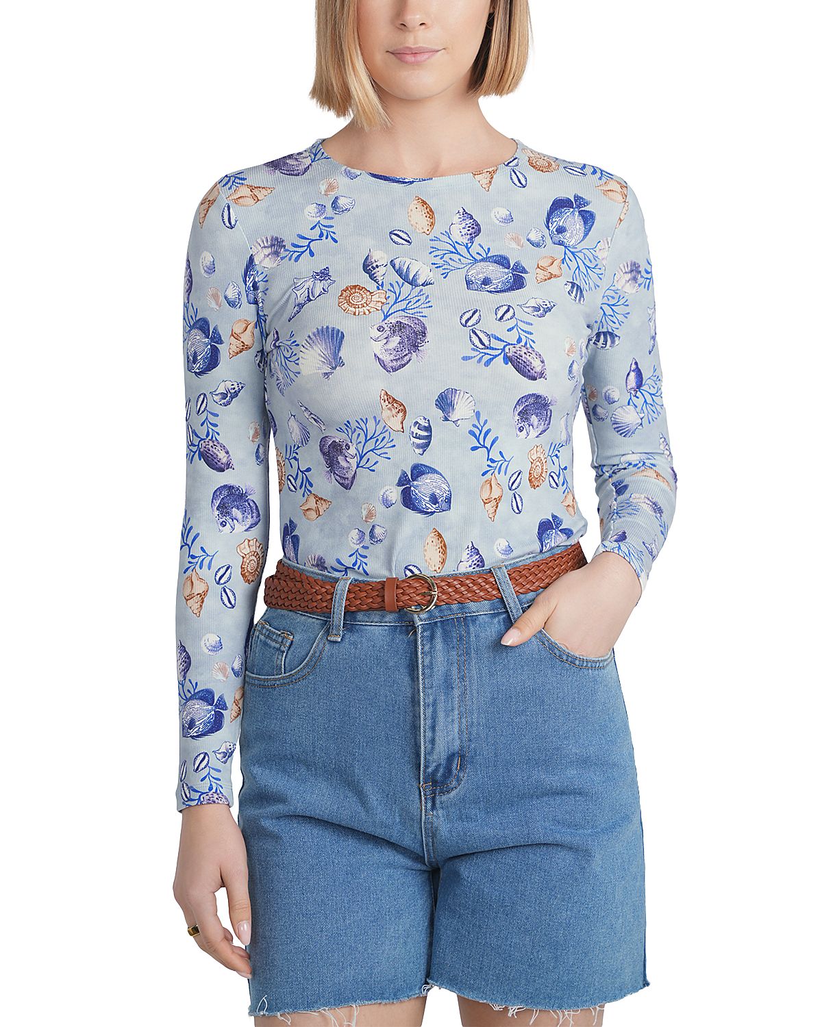 Point Embroidered Bird Print Top