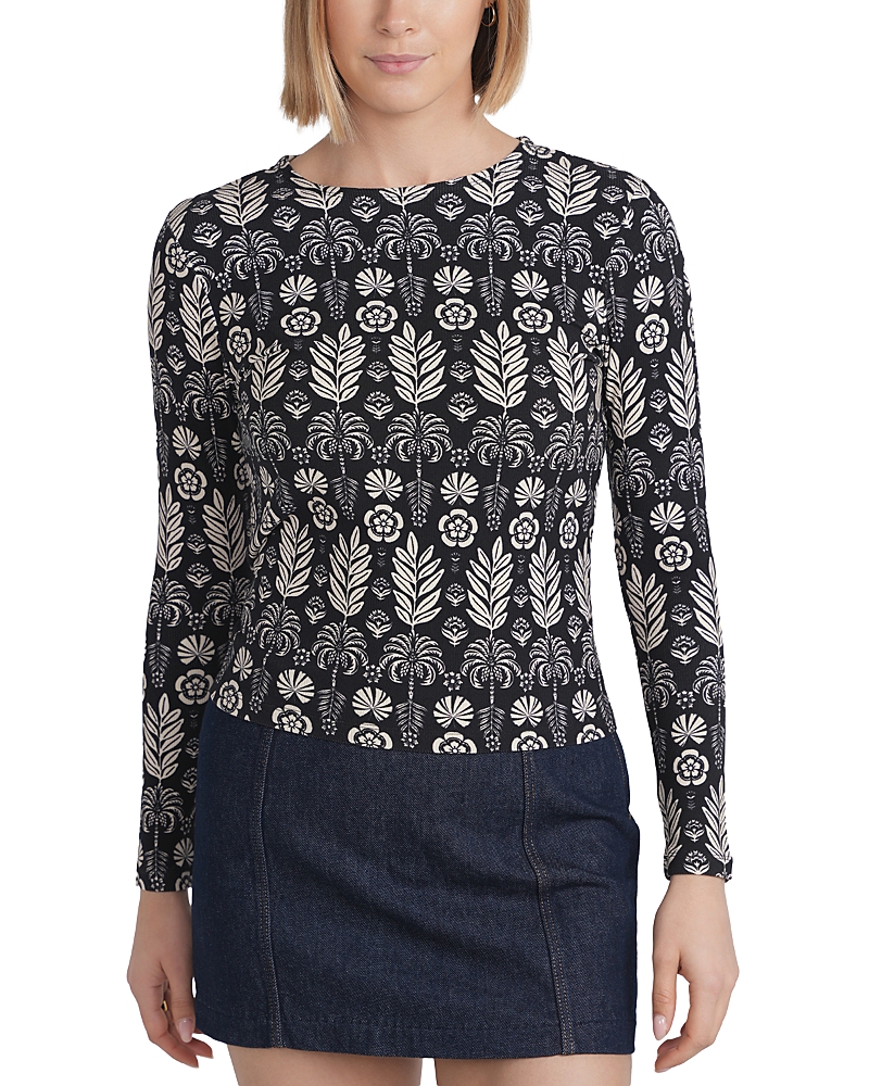Point Embroidered Bird Print Top