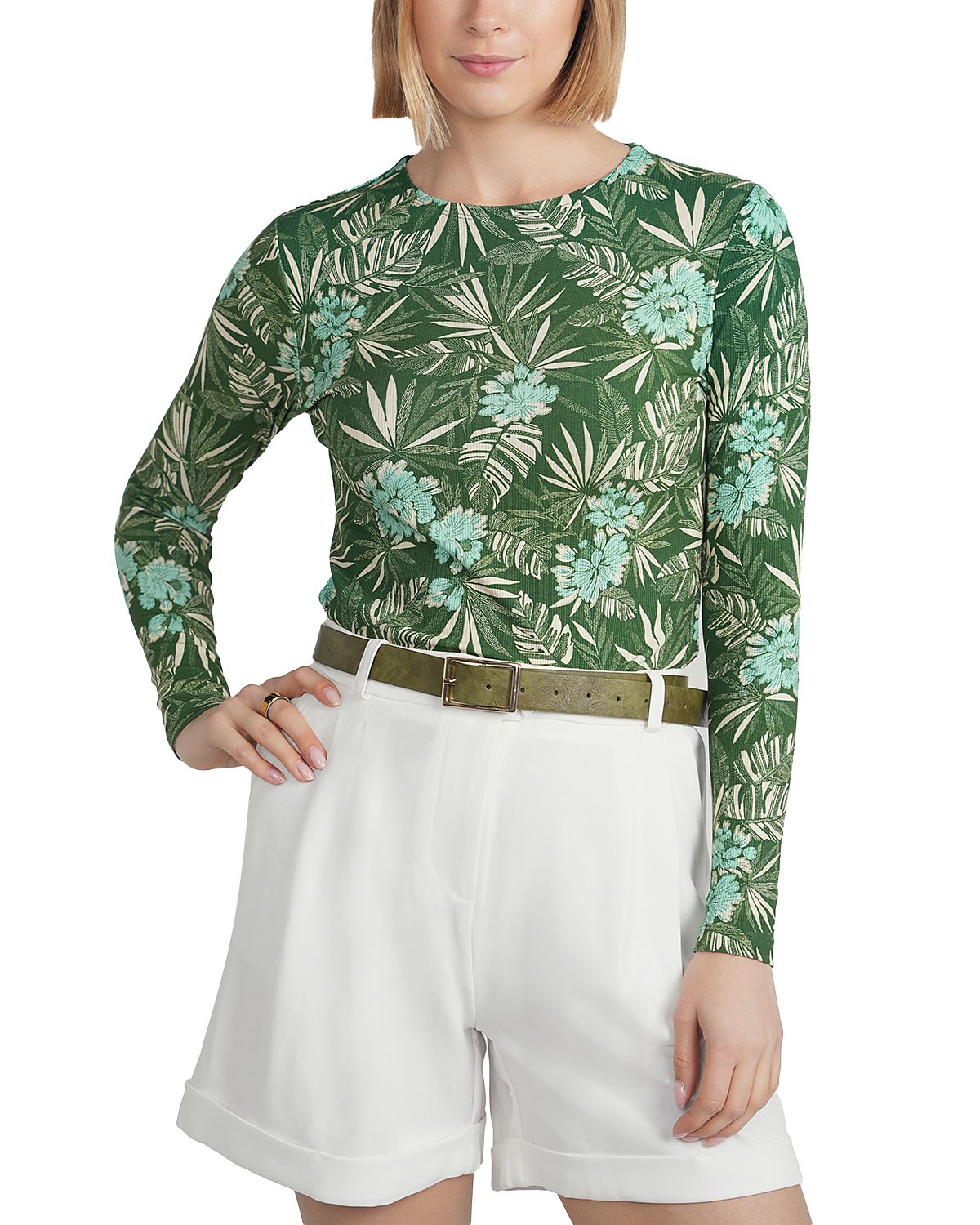 Point Embroidered Bird Print Top