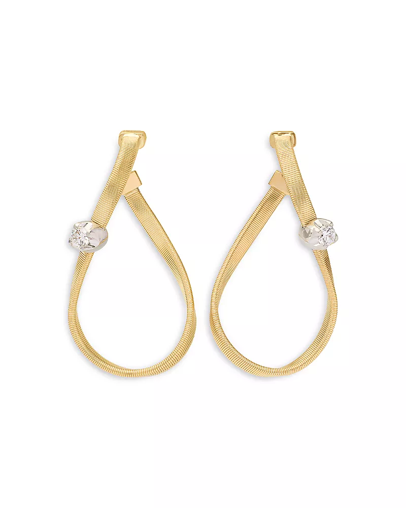 Marco Bicego 18K White & Yellow Gold Marrakech Diamond Chain Link Hoop Earrings