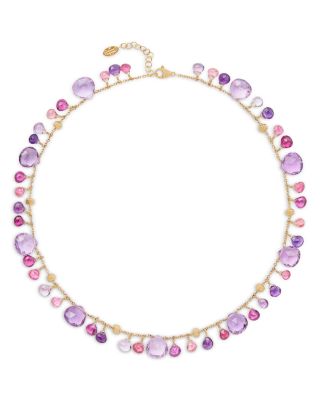 18K Yellow Gold Paradise Multi Gemstone Dangle Collar Necklace, 16.5"