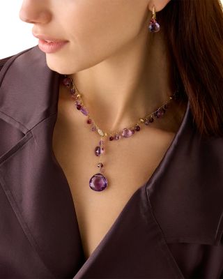 18K Yellow Gold Paradise Multi Gemstone & Diamond Lariat Necklace, 17.25"