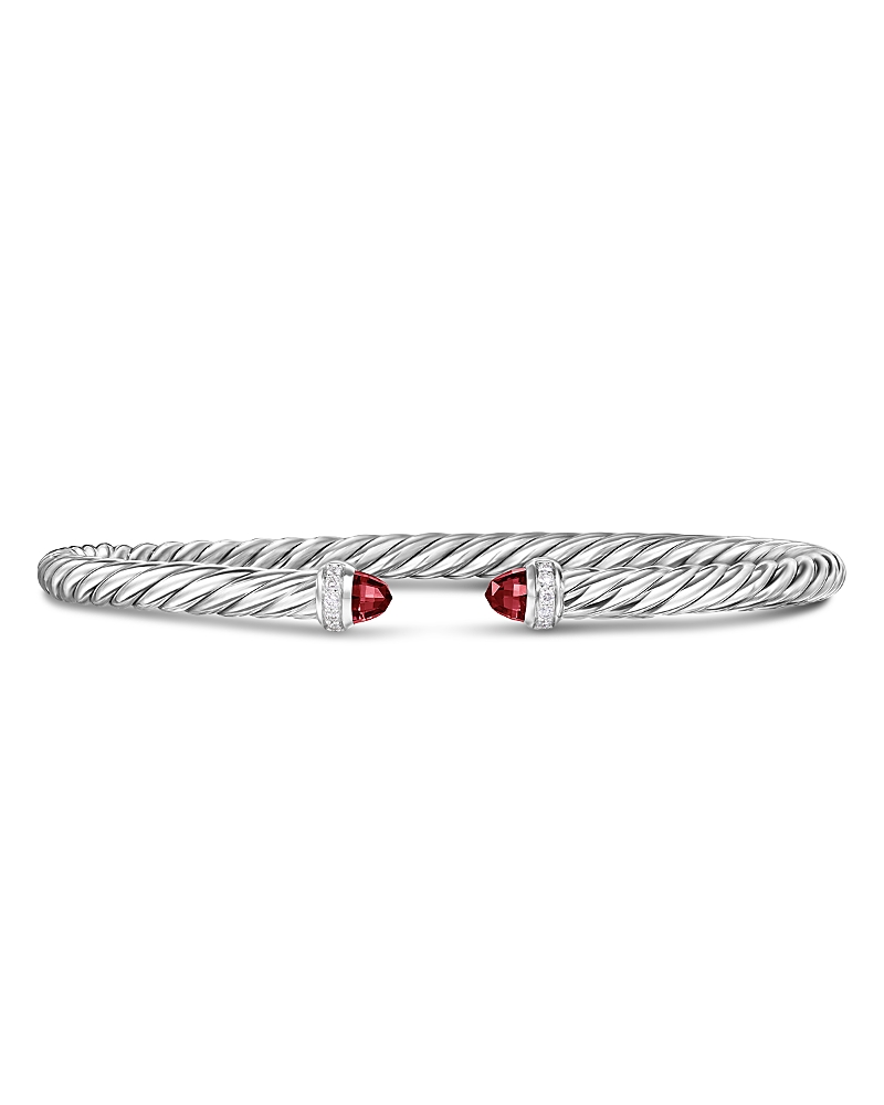 Cablespira Flex Bracelet in Sterling Silver with Rhodolite Garnet and Diamonds, 4mm