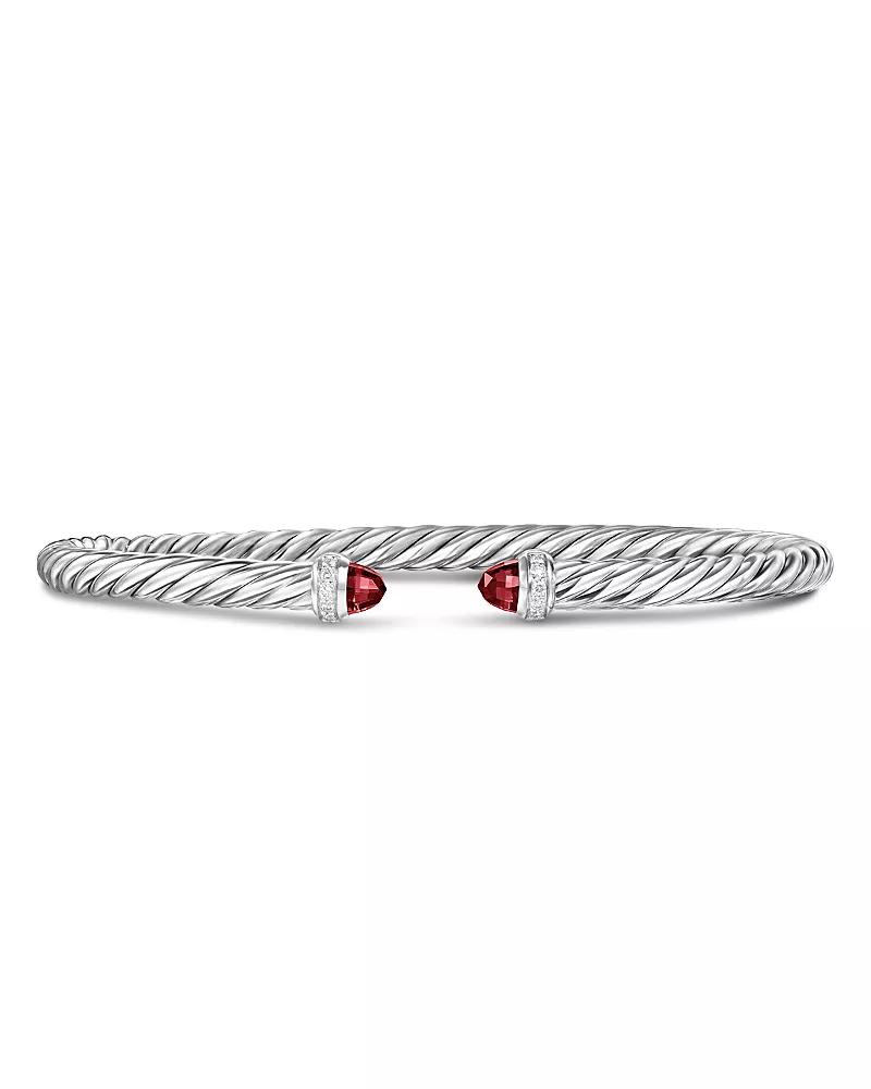 Cablespira Flex Bracelet in Sterling Silver with Rhodolite Garnet and Diamonds, 4mm