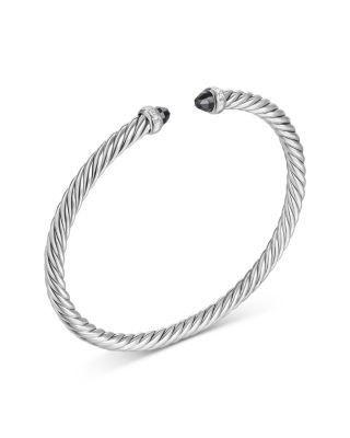 Cablespira Flex&reg; Bracelet in Sterling Silver with Black Onyx and Diamonds, 4mm
