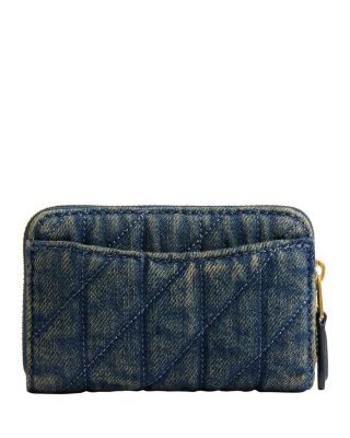 Essential Small Zip Around Card Case In Cotton Denim With Quilting