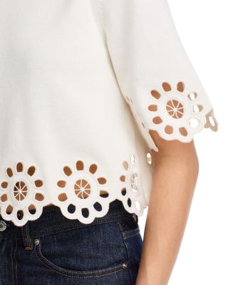Embroidered Cutout Crop Round Neck Sweater - Exclusive 