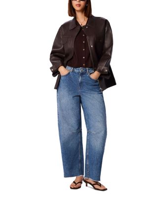 Authentic Mid Rise Raw Hem Barrel Jeans in Denim