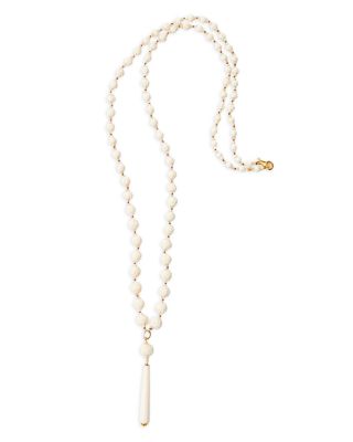 Bone Bead & Mother Of Pearl Rosary Necklace, 40"
