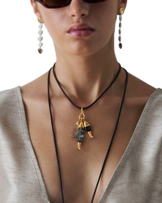 Gemstone Fish Leather Pendant Necklace, 15-17"