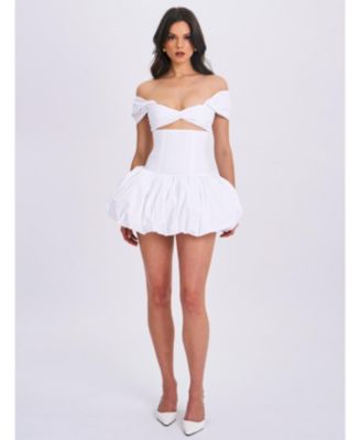  Umika Key Hole Off Shoulder Bubble Hem Mini Dress