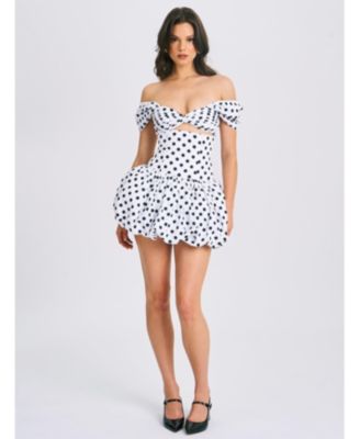  Umika Off Shoulder Polka Dots Bubble Hem Mini Dress