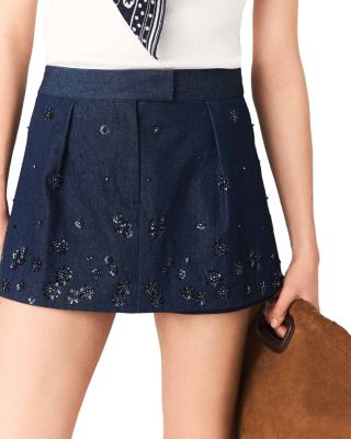 Embroidered Layered Denim Skort