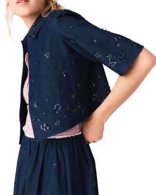 Embroidered Cropped Denim Shirt