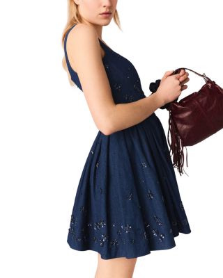 Flared Embroidered Denim Dress