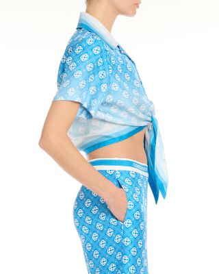 Silk Cropped Knotted Shirt