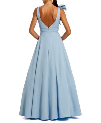  Petite Sleeveless Plunge Neck Ball Gown with Bow Detail