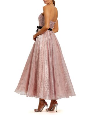  Petite Polka Dot Organza Strapless Dress with Bow