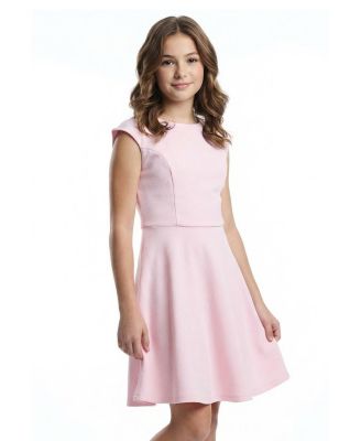  Textured Girls' Cap Sleeve Dress in Longer Length - Big Kid