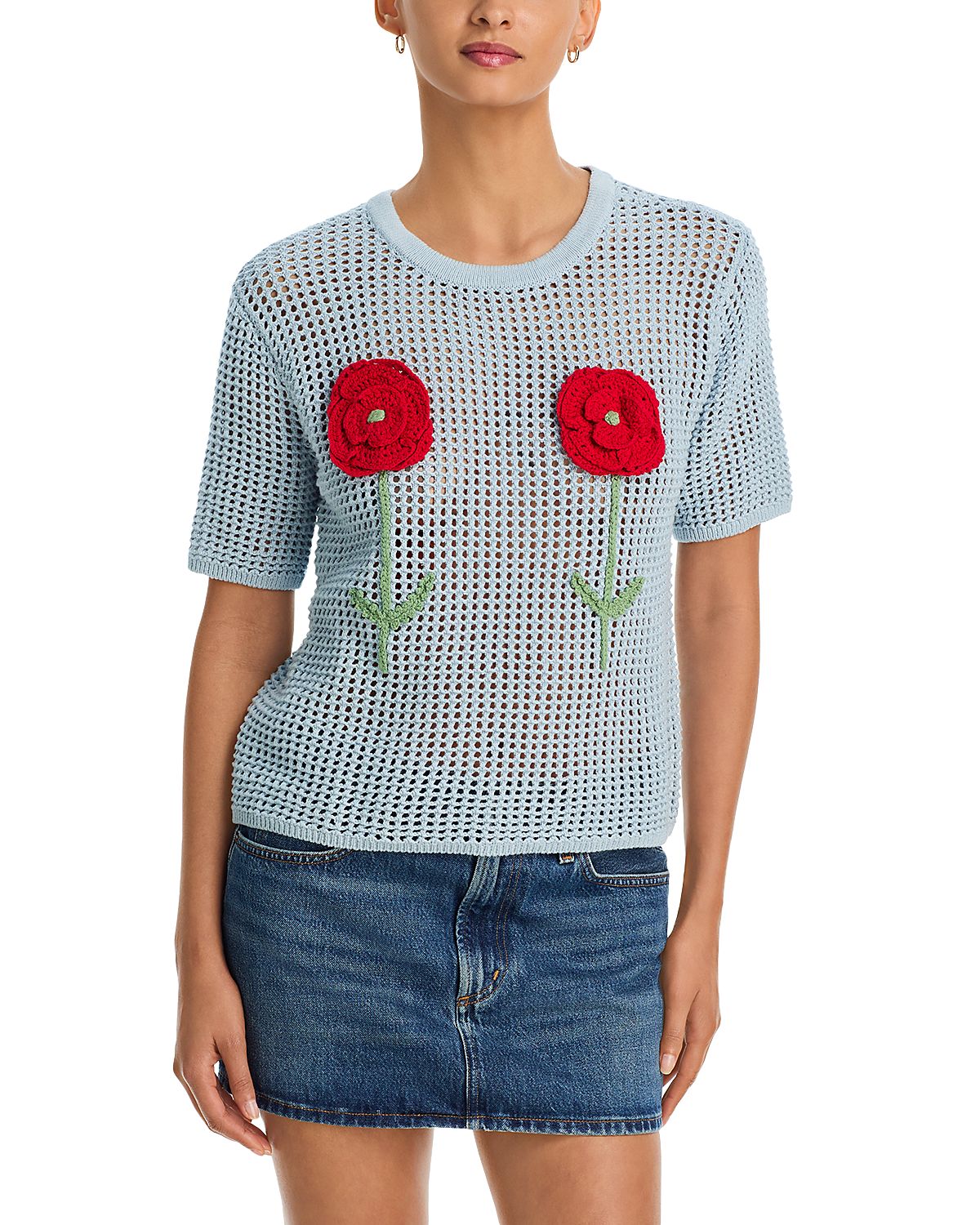 Aqua Knit Crochet Trim Tops - Exclusive