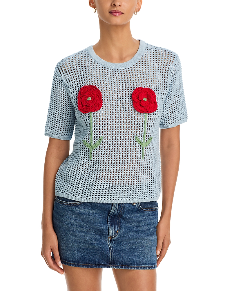 Aqua Knit Crochet Trim Tops - Exclusive