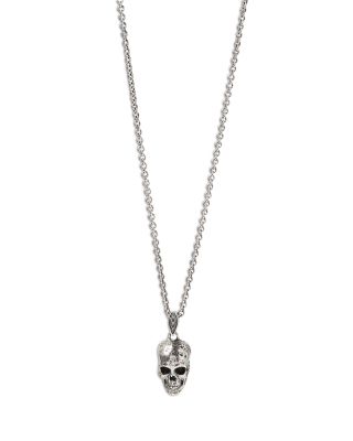 Men's Silver Skull Pendant Necklace, 24"