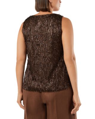 Mrncelebre Cocoa Sequin Embroidered Tulle Top