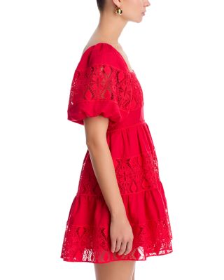 Lace Inset Puff Sleeve Mini Dress - Exclusive