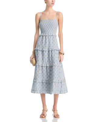 Embroidered Smocked Tier Midi Dress - Exclusive