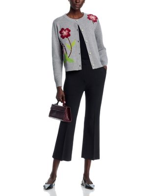 Double Knits Flower Embroidery Boyfriend Cardigan Sweater