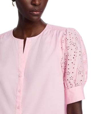 Embroidered Eyelet Button Down Blouse