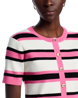 Crewneck Rib Striped Button Front Cardigan